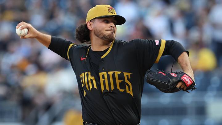 May 29, 2026; Pittsburgh, Pennsylvania, USA;  Pittsburgh Pirates starting pitcher Jared Jones (17) delivers a pitch against the Minnesota Twins during the first inning at PNC Park. Mandatory Credit: Charles LeClaire-Imagn Images
