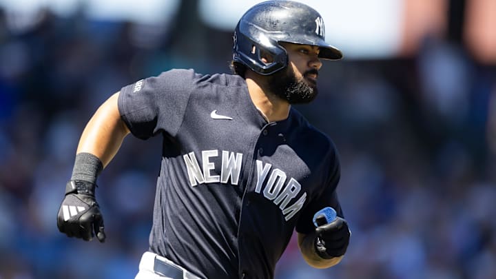 New York Yankees outfielder Jasson Dominguez against the Chicago Cubs during spring training at Sloan Park.