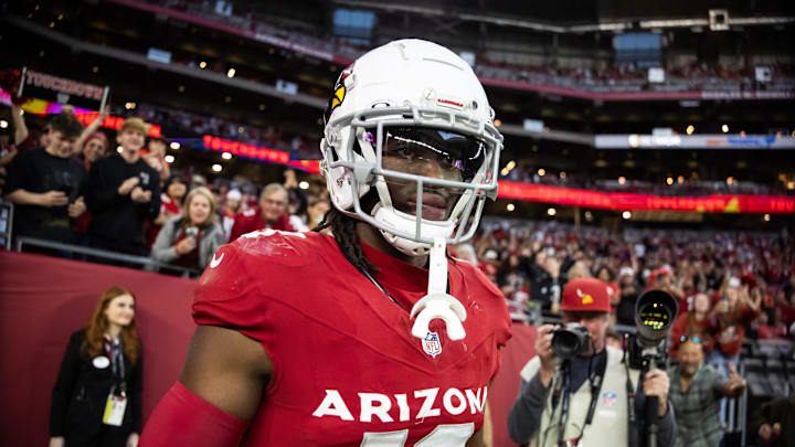 Jan 5, 2025; Glendale, Arizona, USA; Arizona Cardinals wide receiver Marvin Harrison Jr. (18) against the San Francisco 49ers at State Farm Stadium. Mandatory Credit: Mark J. Rebilas-Imagn Images Jan 5, 2025; Glendale, Arizona, USA; Arizona Cardinals wide receiver Marvin Harrison Jr. (18) against the San Francisco 49ers at State Farm Stadium. Mandatory Credit: Mark J. Rebilas-Imagn Images