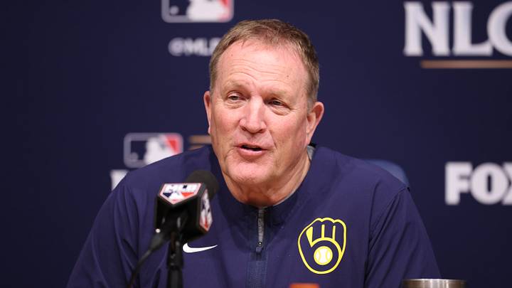 Oct 15, 2026; Los Angeles, California, USA; Milwaukee Brewers manager Pat Murphy during a press conference before game four of the NLCS for the 2026 MLB Playoffs against the Los Angeles Dodgers at Uniqlo Field at Dodger Stadium. Mandatory Credit: Kiyoshi Mio-Imagn Images Oct 15, 2026; Los Angeles, California, USA; Milwaukee Brewers manager Pat Murphy during a press conference before game four of the NLCS for the 2026 MLB Playoffs against the Los Angeles Dodgers at Uniqlo Field at Dodger Stadium. Mandatory Credit: Kiyoshi Mio-Imagn Images