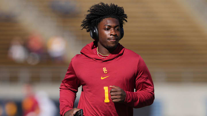 Oct 28, 2023; Berkeley, California, USA; USC Trojans wide receiver Zachariah Branch (1) before the game against the California Golden Bears at California Memorial Stadium. Mandatory Credit: Darren Yamashita-Imagn Images Oct 28, 2023; Berkeley, California, USA; USC Trojans wide receiver Zachariah Branch (1) before the game against the California Golden Bears at California Memorial Stadium. Mandatory Credit: Darren Yamashita-Imagn Images