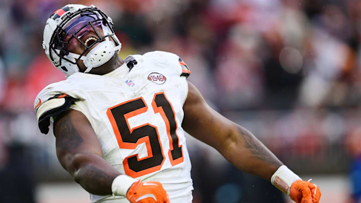 Dec 15, 2024; Cleveland, Ohio, USA; Cleveland Browns defensive tackle Mike Hall Jr. (51) reacts after a play during the second half against the Kansas City Chiefs at Huntington Bank Field. Mandatory Credit: Ken Blaze-Imagn Images