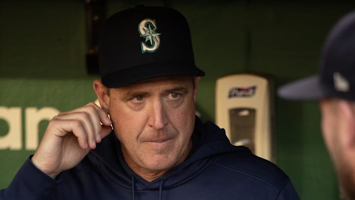 Seattle Mariners manager Dan Wilson pictured in the dugout before a game against the Oakland Athletics on Sept. 3 at Oakland Coliseum.