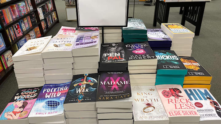 Spice romance books displayed at Barnes & Noble. Photographed by Kimberley Spinney