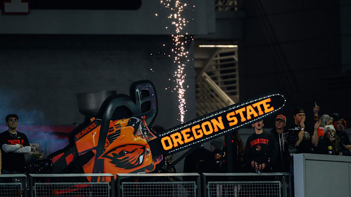 Nov 8, 2025; Corvallis, Oregon, USA; Oregon State Beavers chainsaw in action during the first quarter against the Sam Houston Bearkats at Reser Stadium. Mandatory Credit: Craig Strobeck-Imagn Images Nov 8, 2025; Corvallis, Oregon, USA; Oregon State Beavers chainsaw in action during the first quarter against the Sam Houston Bearkats at Reser Stadium. Mandatory Credit: Craig Strobeck-Imagn Images