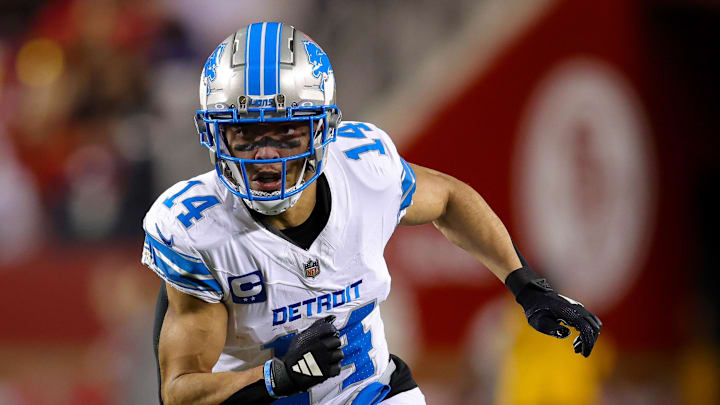 Dec 30, 2024; Santa Clara, California, USA; Detroit Lions wide receiver Amon-Ra St. Brown (14) during the game against the San Francisco 49ers at Levi's Stadium. Mandatory Credit: Sergio Estrada-Imagn Images