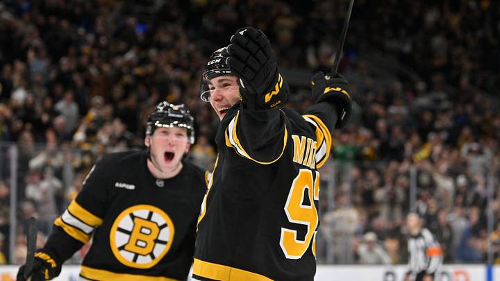 Oct 24, 2026; Boston, Massachusetts, USA; Boston Bruins center Fraser Minten (93) reacts to his goal against Alex Nedeljkovic (not pictured) during the third period at TD Garden. Mandatory Credit: Eric Canha-Imagn Images Oct 24, 2026; Boston, Massachusetts, USA; Boston Bruins center Fraser Minten (93) reacts to his goal against Alex Nedeljkovic (not pictured) during the third period at TD Garden. Mandatory Credit: Eric Canha-Imagn Images