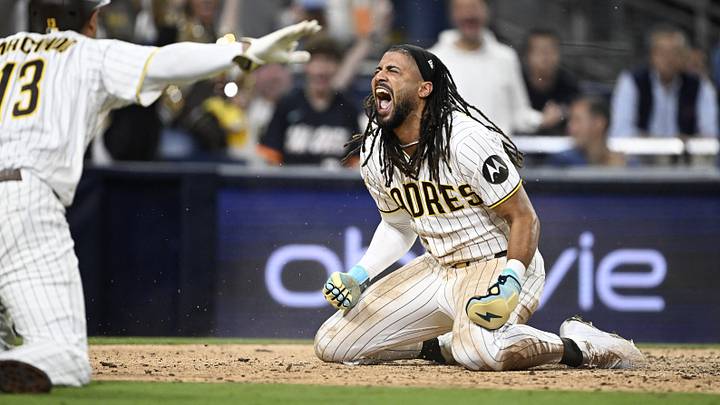 Padres star Fernando Tatis Jr. celebrates during a blowout win over the Cubs in Game 1. Padres star Fernando Tatis Jr. celebrates during a blowout win over the Cubs in Game 1.