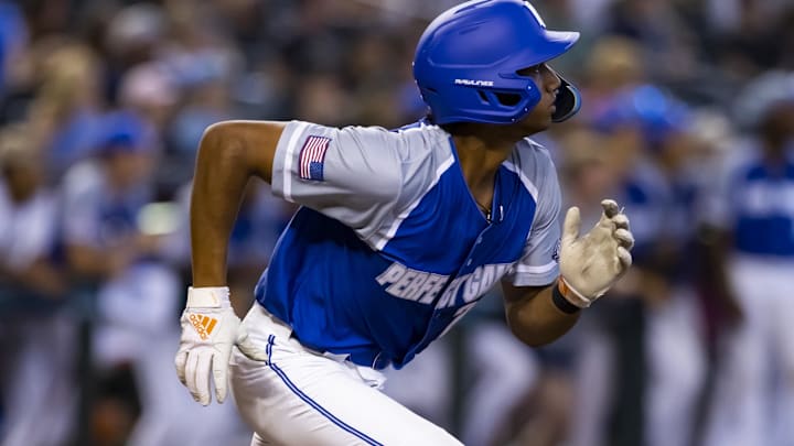 East infielder Arjun Nimmala (22) during the Perfect Game All-American Classic high school baseball game at Chase Field in 2022.