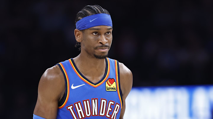 Apr 9, 2024; Oklahoma City, Oklahoma, USA; Oklahoma City Thunder guard Shai Gilgeous-Alexander (2)
