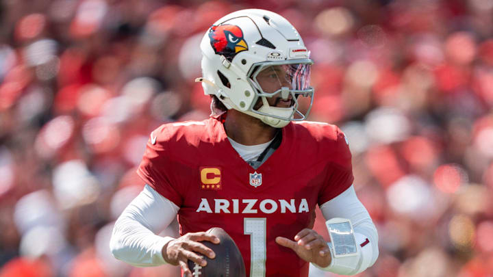 September 21, 2025; Santa Clara, California, USA; Arizona Cardinals quarterback Kyler Murray (1) during the first quarter against the San Francisco 49ers at Levi's Stadium. Mandatory Credit: Kyle Terada-Imagn Images