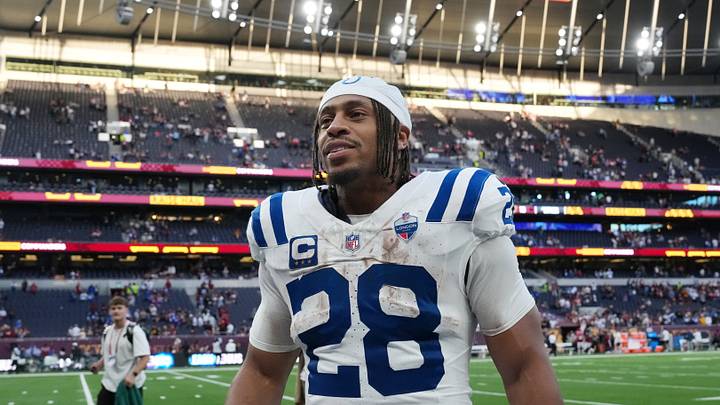 Indianapolis Colts running back Jonathan Taylor (28) reacts after the game against the Washington Commanders. Indianapolis Colts running back Jonathan Taylor (28) reacts after the game against the Washington Commanders.