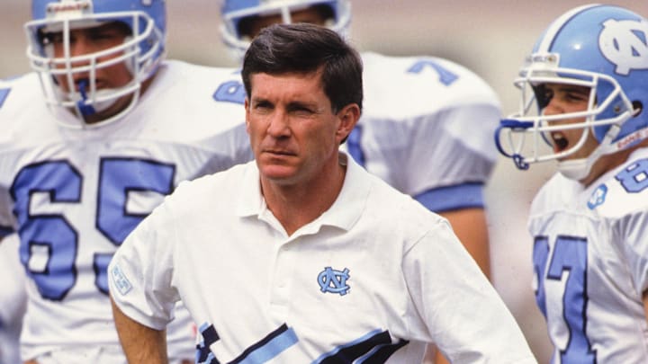 Oct 10, 1992; Tallahassee, FL, USA; FILE PHOTO; North Carolina Tar Heels head coach Mack Brown on the field prior to the game against the Florida State Seminoles at Doak Campbell Stadium. Mandatory Credit: RVR Photos-USA TODAY Network