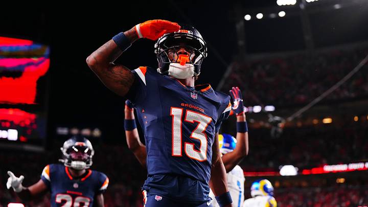 Sep 27, 2026; Denver, Colorado, USA; Denver Broncos wide receiver Pat Bryant (13) celebrates after scoring a touchdown against the Los Angeles Rams during the second half at Empower Field at Mile High. Mandatory Credit: Ron Chenoy-Imagn Images Sep 27, 2026; Denver, Colorado, USA; Denver Broncos wide receiver Pat Bryant (13) celebrates after scoring a touchdown against the Los Angeles Rams during the second half at Empower Field at Mile High. Mandatory Credit: Ron Chenoy-Imagn Images