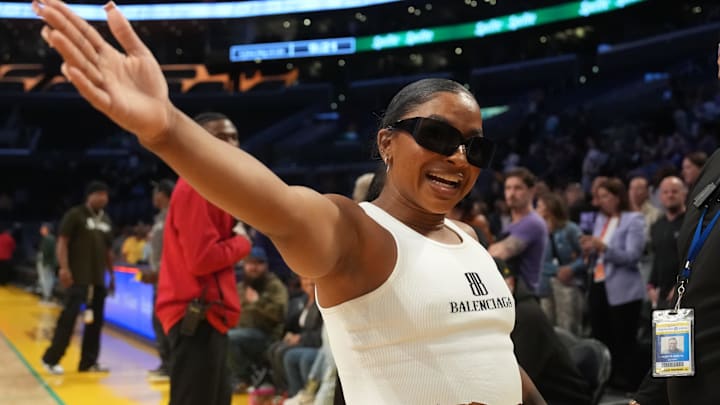Jordan Chiles attends the game between the Golden State Valkyries and the LA Sparks at Crypto.com Arena.