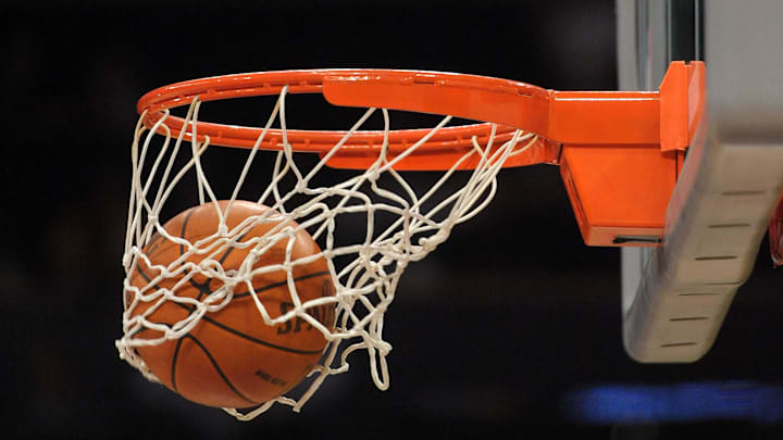Nov 2, 2010; Los Angeles, CA, USA; General view of a basketball as it swooshes through the rim and net during the NBA game between the Memphis Grizzlies and the Los Angeles Lakers at the Staples Center.  Mandatory Credit: Kirby Lee/Image of Sport-Imagn Images