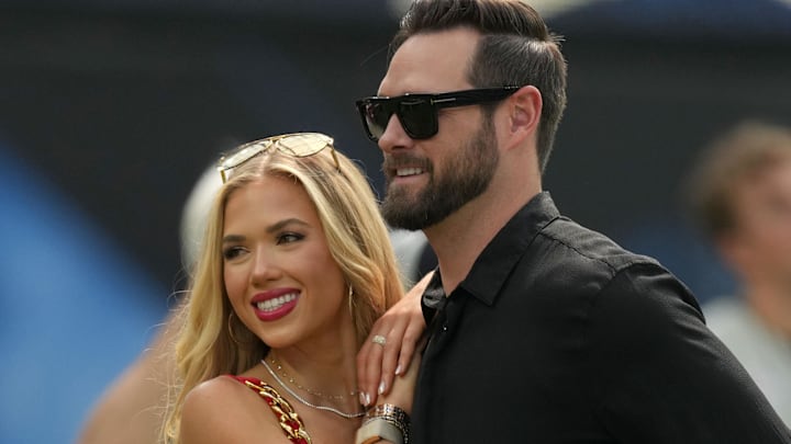 Gracie Hunt, the daughter of Kansas City Chiefs owner Clark Hunt (not pictured) with boyfriend Cody Keith at SoFi Stadium.