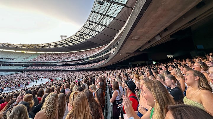 Up to 96,000 fans packed inside the Melbourne Cricket Grounds to see Taylor Swift's Eras Tour in Australia on Friday, Feb. 16, 2024. Up to 96,000 fans packed inside the Melbourne Cricket Grounds to see Taylor Swift's Eras Tour in Australia on Friday, Feb. 16, 2024.