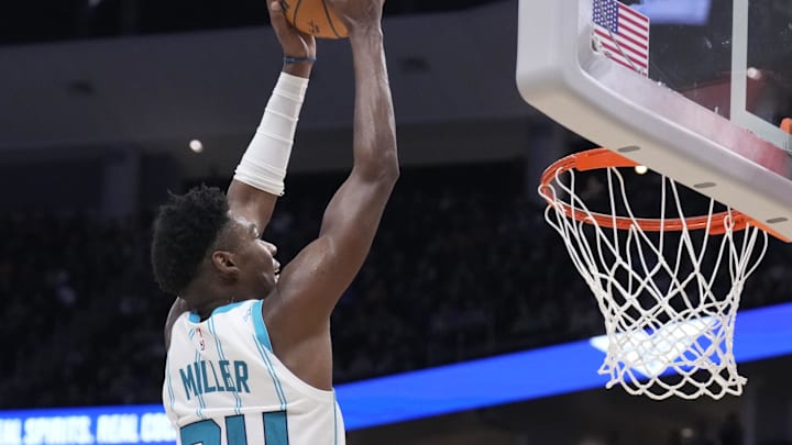 Nov 23, 2024; Milwaukee, Wisconsin, USA; Charlotte Hornets forward Brandon Miller (24) dunks the ball against the Milwaukee Bucks in the second half at Fiserv Forum. Mandatory Credit: Michael McLoone-Imagn Images Nov 23, 2024; Milwaukee, Wisconsin, USA; Charlotte Hornets forward Brandon Miller (24) dunks the ball against the Milwaukee Bucks in the second half at Fiserv Forum. Mandatory Credit: Michael McLoone-Imagn Images