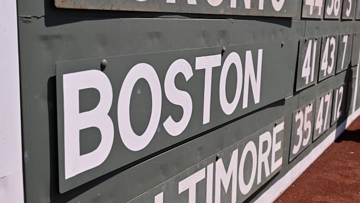 Jun 29, 2025; Boston, Massachusetts, USA; A closeup view of the Green Monster before a game at Fenway Park between the Boston Red Sox and the Toronto Blue Jays. Mandatory Credit: Eric Canha-Imagn Images