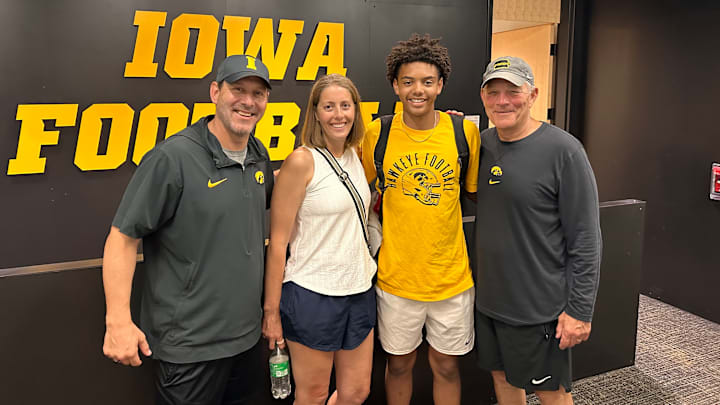 (L-R) Tim Lester, Hilary Taylor, Trae Taylor, Kirk Ferentz. (Photo: Trae Taylor X Account) (L-R) Tim Lester, Hilary Taylor, Trae Taylor, Kirk Ferentz. (Photo: Trae Taylor X Account)