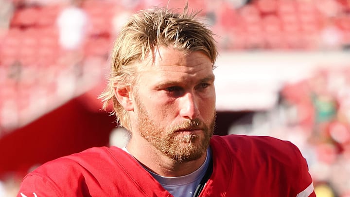 Oct 6, 2024; Santa Clara, California, USA; San Francisco 49ers punter Mitch Wishnowsky (3) after the game against the Arizona Cardinals at Levi's Stadium. Mandatory Credit: Kelley L Cox-Imagn Images