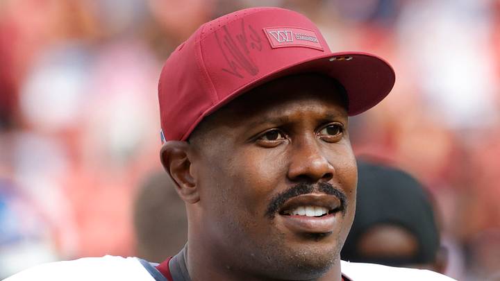 Washington Commanders linebacker Von Miller (24) walks off the field after the game against the New York Giants at Northwest Stadium. Washington Commanders linebacker Von Miller (24) walks off the field after the game against the New York Giants at Northwest Stadium.
