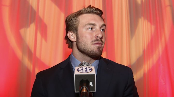 Arkansas player Brooks Ellis speaks to the media during SEC media day at Hyatt Regency Birmingham-The Wynfrey Hotel. Arkansas player Brooks Ellis speaks to the media during SEC media day at Hyatt Regency Birmingham-The Wynfrey Hotel.