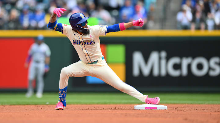 Seattle Mariners shortstop J.P. Crawford celebrates after hitting a double against the Toronto Blue Jays on May 11 at T-Mobile Park. Seattle Mariners shortstop J.P. Crawford celebrates after hitting a double against the Toronto Blue Jays on May 11 at T-Mobile Park.