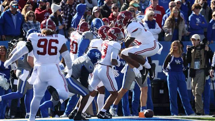The University of Alabama football team celebrates against Kentucky at Kroger Field in Lexington, KY on Saturday, Nov 11, 2023. The University of Alabama football team celebrates against Kentucky at Kroger Field in Lexington, KY on Saturday, Nov 11, 2023.