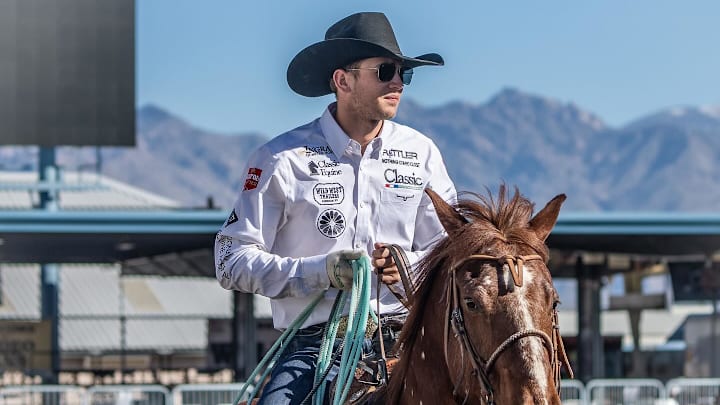 Paden Bray, pictured, is no stranger to NFR, having reaching Las Vegas three times since 2020. But his new team roping partner Ketch Kelton is a rookie to the sport giving them a lot to learn about each other. 