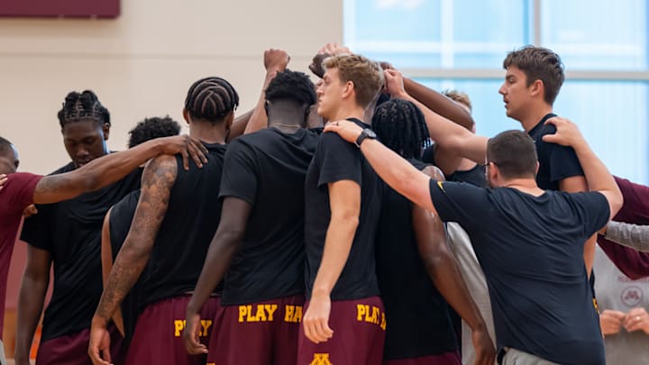 The Gophers men's basketball team during a 2025 summer session. 