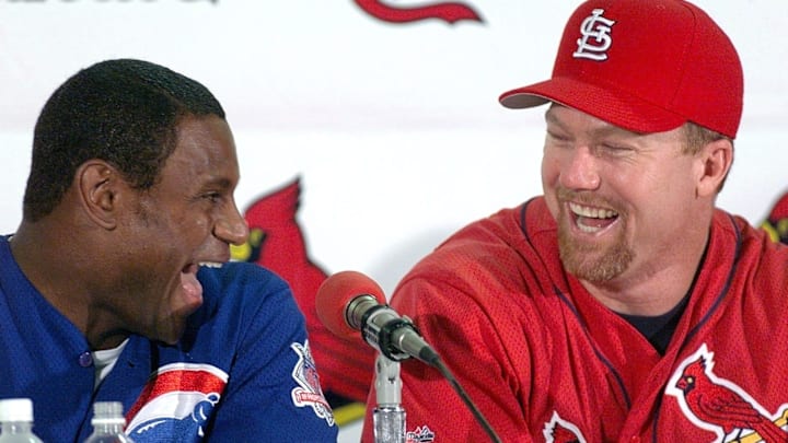 Sammy Sosa and Mark McGwire during a 1998 press conference. Sammy Sosa and Mark McGwire during a 1998 press conference.
