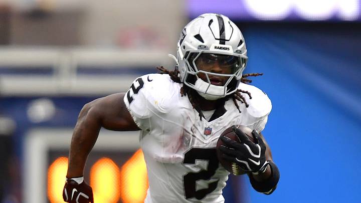 Sep 20, 2026; Inglewood, California, USA;  Las Vegas Raiders running back Ashton Jeanty (2) runs the ball against the Los Angeles Chargers during the second half at SoFi Stadium.  Mandatory Credit: Gary A. Vasquez-Imagn Images