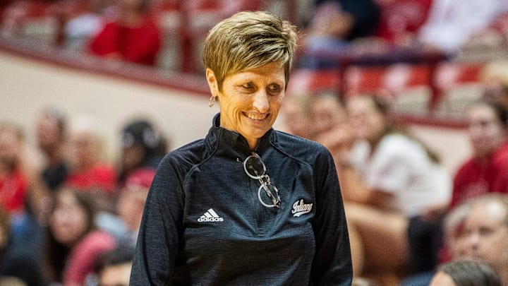 Indiana Head Coach Teri Moren during the Indiana versus Maryville women's basketball game at Simon Skjodt Assembly Hall on Wednesday, Oct. 30, 2024.