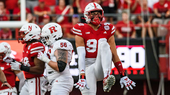 Nebraska defensive lineman James Williams celebrates after a sack against Rutgers.