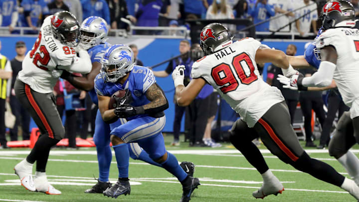 Detroit Lions running back David Montgomery. Detroit Lions running back David Montgomery.