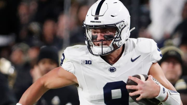 Penn State Nittany Lions quarterback Beau Pribula runs with the ball against the Purdue Boilermakers in 2024. 