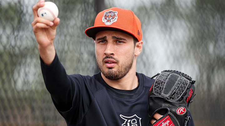 Detroit Tigers pitcher Alex Faedo practices during spring training at TigerTown in Lakeland, Fla.