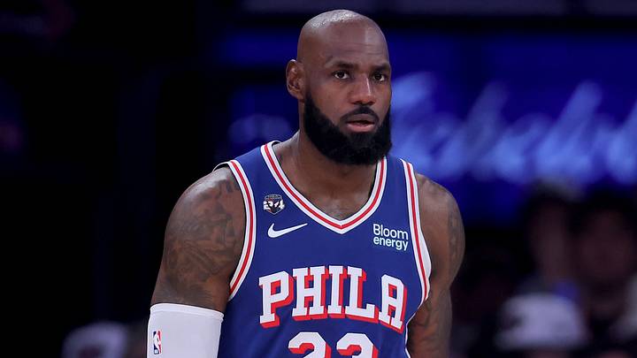 Oct 20, 2026; New York, New York, USA; Philadelphia 76ers forward LeBron James (23) reacts during the first quarter against the New York Knicks at Madison Square Garden. Mandatory Credit: Brad Penner-Imagn Images