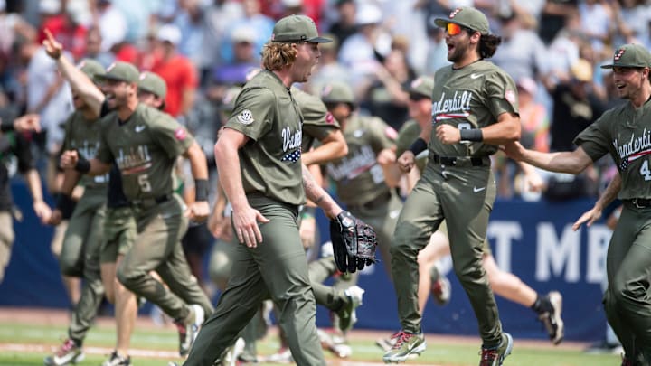 Vanderbilt Commodores' pitcher Sawyer Hawks (88) celebrates with his team as Ole Miss Rebels take on Vanderbilt Commodores during the SEC baseball tournament championship game at Hoover Met in Birmingham, Ala., on Sunday, May 25, 2025. Vanderbilt Commodores defeated Ole Miss Rebels 3-2. Vanderbilt Commodores' pitcher Sawyer Hawks (88) celebrates with his team as Ole Miss Rebels take on Vanderbilt Commodores during the SEC baseball tournament championship game at Hoover Met in Birmingham, Ala., on Sunday, May 25, 2025. Vanderbilt Commodores defeated Ole Miss Rebels 3-2.