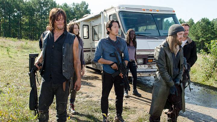 Norman Reedus as Daryl Dixon, Lauren Cohan as Maggie Greene, Steven Yeun as Glenn Rhee, Danai Gurira as Michonne, Andrew Lincoln as Rick Grimes, and Tom Payne as Jesus – The Walking Dead _ Season 6, Episode 11 – Photo Credit: Gene Page/AMC Norman Reedus as Daryl Dixon, Lauren Cohan as Maggie Greene, Steven Yeun as Glenn Rhee, Danai Gurira as Michonne, Andrew Lincoln as Rick Grimes, and Tom Payne as Jesus – The Walking Dead _ Season 6, Episode 11 – Photo Credit: Gene Page/AMC