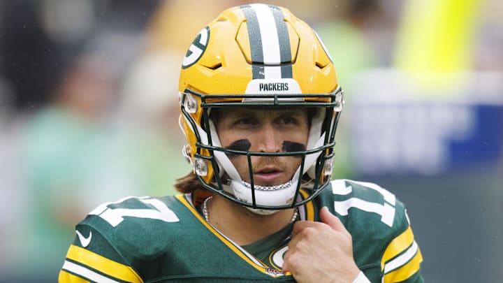 Aug 26, 2023; Green Bay, Wisconsin, USA;  Green Bay Packers quarterback Alex McGough (17) during the game against the = at Lambeau Field. Mandatory Credit: Jeff Hanisch-USA TODAY Sports