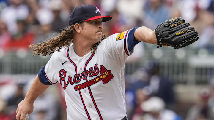 Mar 29, 2026; Cumberland, Georgia, USA; Atlanta Braves pitcher Grant Holmes (66) pitches against the Kansas City Royals during the first inning at Truist Park. Mandatory Credit: Dale Zanine-Imagn Images