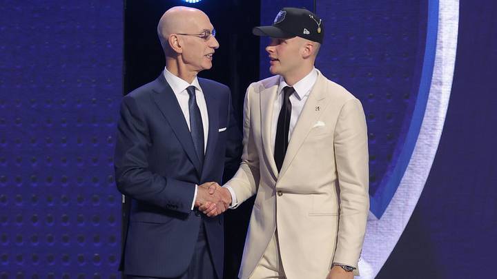 Jun 23, 2026; New York, NY, USA; NBA commissioner Adam Silver greets the sixteenth pick in the 2026 NBA draft, Iowa guard Bennett Stirtz after he was selected by the Memphis Grizzlies at Barclays Center. Mandatory Credit: Brad Penner-Imagn Images Jun 23, 2026; New York, NY, USA; NBA commissioner Adam Silver greets the sixteenth pick in the 2026 NBA draft, Iowa guard Bennett Stirtz after he was selected by the Memphis Grizzlies at Barclays Center. Mandatory Credit: Brad Penner-Imagn Images
