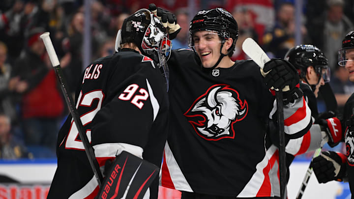 Buffalo Sabres players Colten Ellis and Peyton Krebs