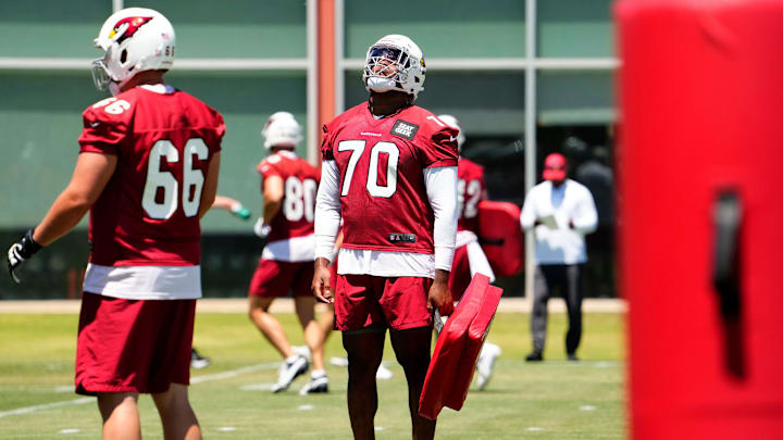 Arizona Cardinals offensive lineman Paris Johnson Jr. (70) during voluntary Organized Team