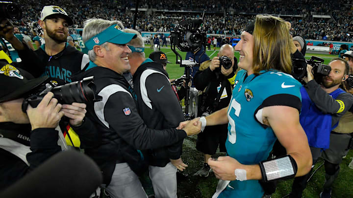 Jacksonville Jaguars head coach Doug Pederson and Jacksonville Jaguars quarterback Trevor Lawrence