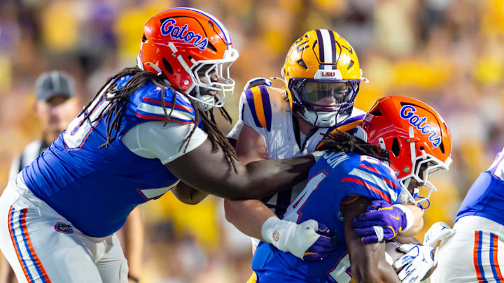 Florida's offensive line has struggled to give DJ Lagway time to throw and open up rush lanes for Jadan Baugh and Ja'Kobi Jackson. Florida's offensive line has struggled to give DJ Lagway time to throw and open up rush lanes for Jadan Baugh and Ja'Kobi Jackson.