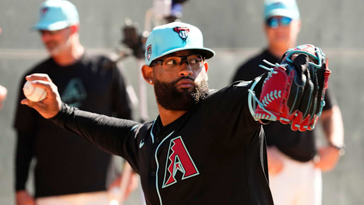 Arizona Diamondbacks pitcher Christian Montes De Oca (80) during spring training workouts at Salt River Fields at Talking Stick in Scottsdale on Feb. 15, 2024.